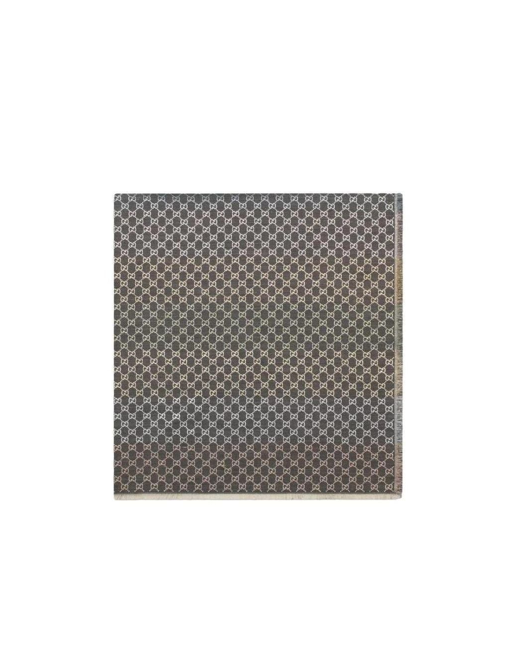 Gucci Gray Logo Jacquard Fringed Hem Scarf