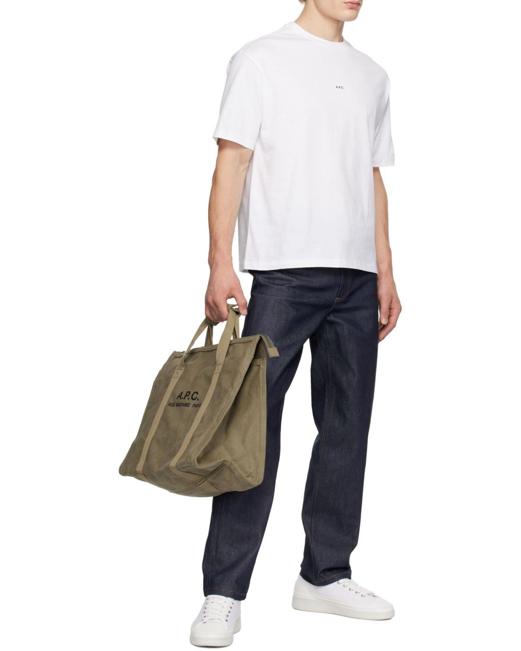 A.P.C. Green Récupération Logo Printed Tote Bag for men