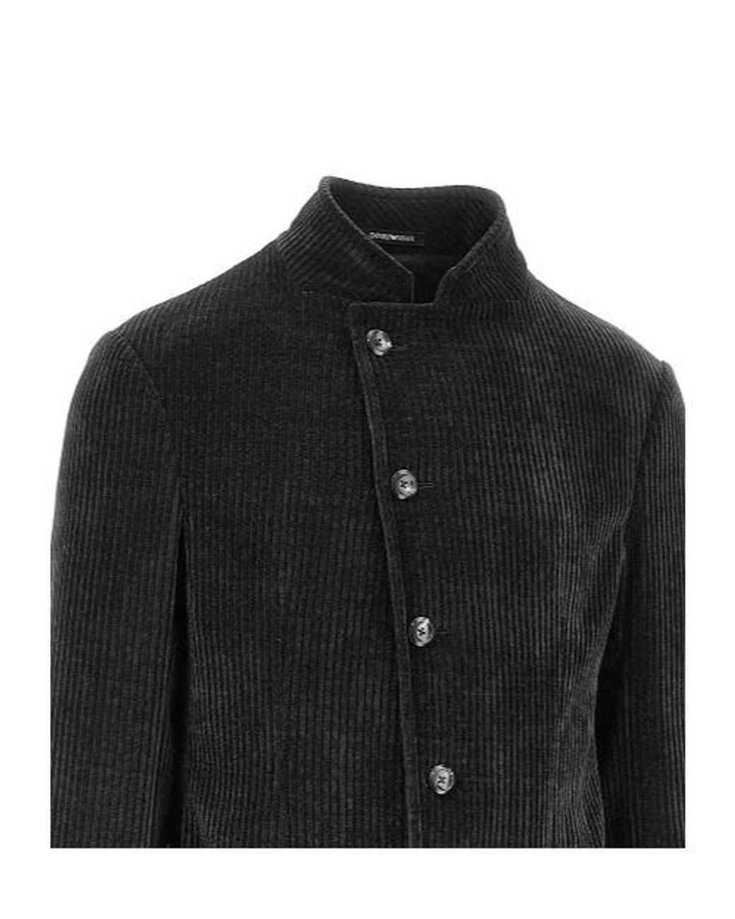 Emporio Armani Black Stand-Collar Corduroy Jacket for men