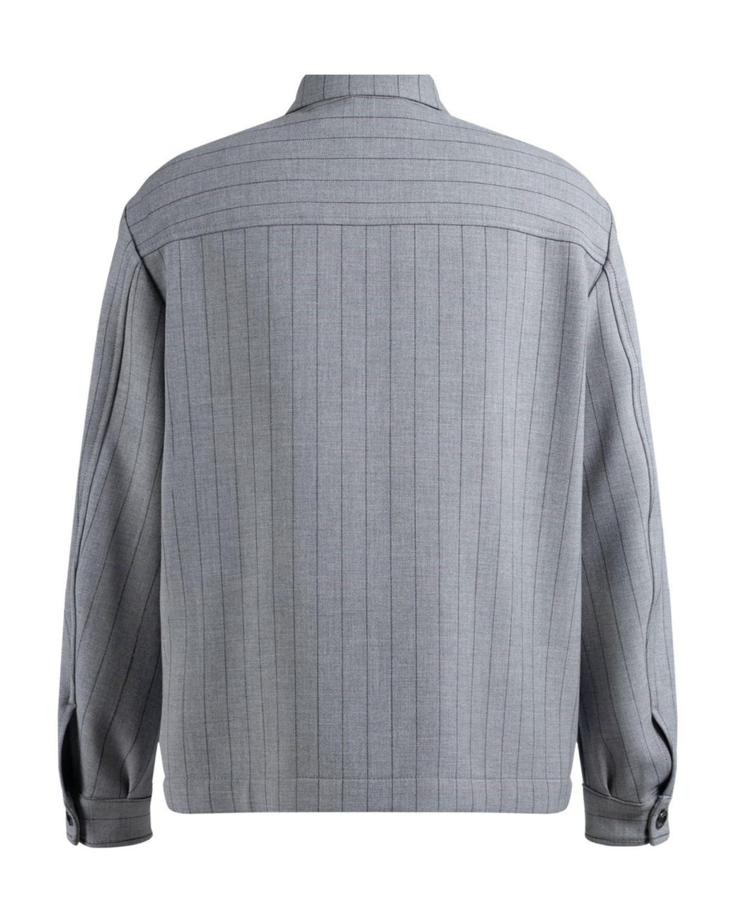 Boss Gray Light Fine Striped Shirt-Style Casual Jacket for men