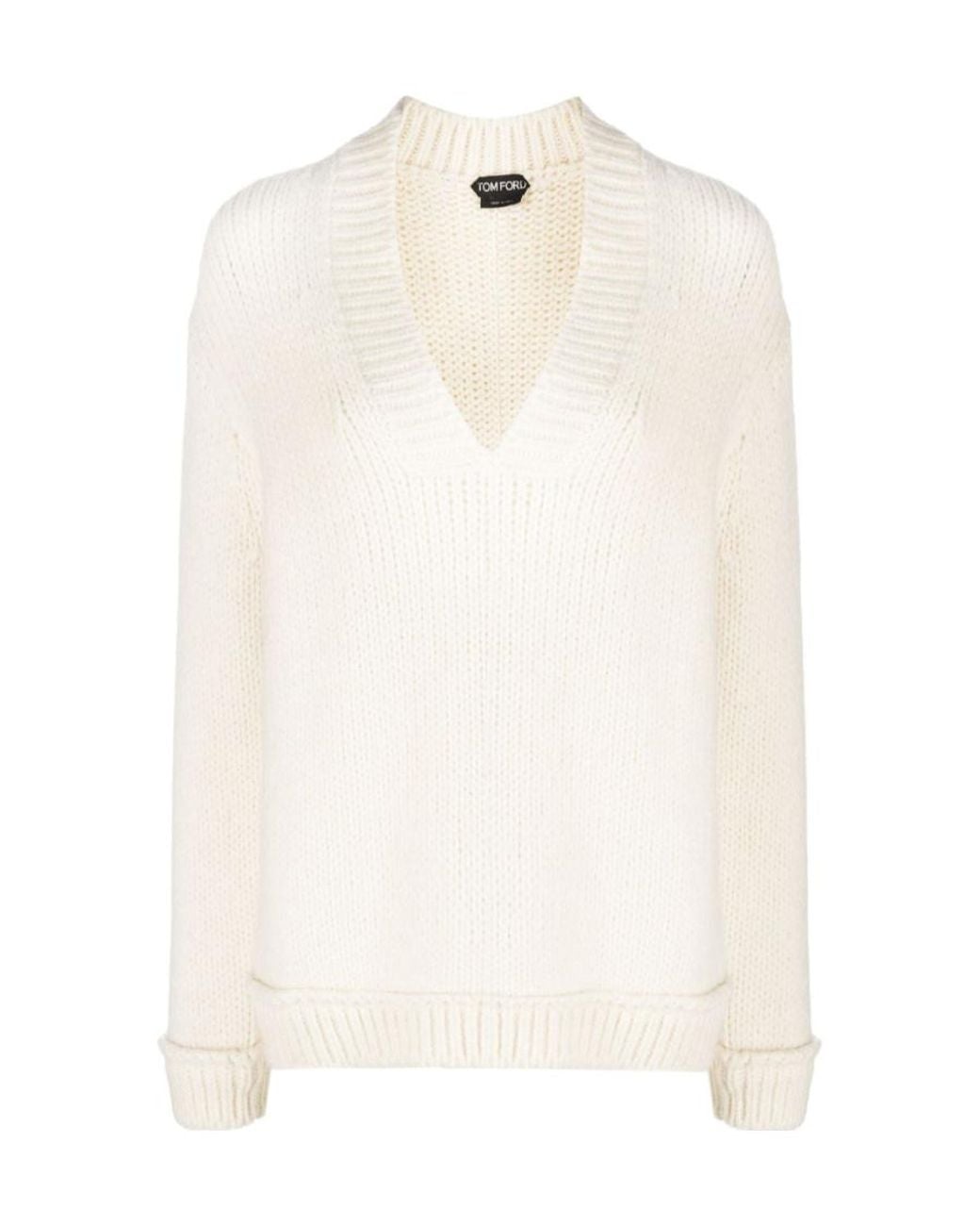 Tom Ford White V-Neck Chunky-Knit Jumper