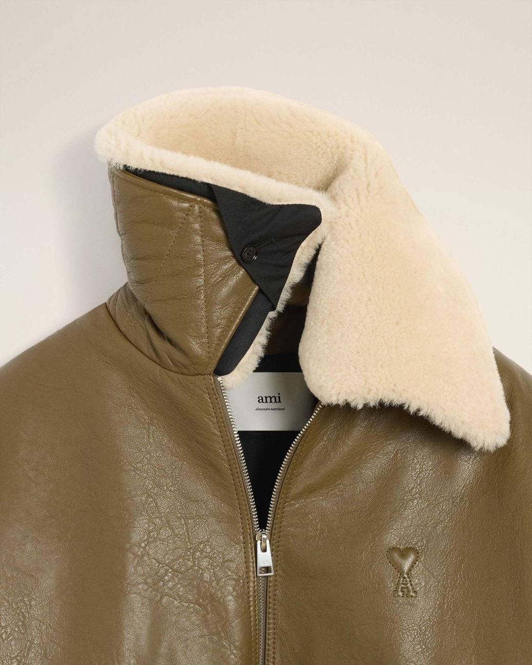 AMI Green Ami Logo Patch Zip-Up Jacket for men