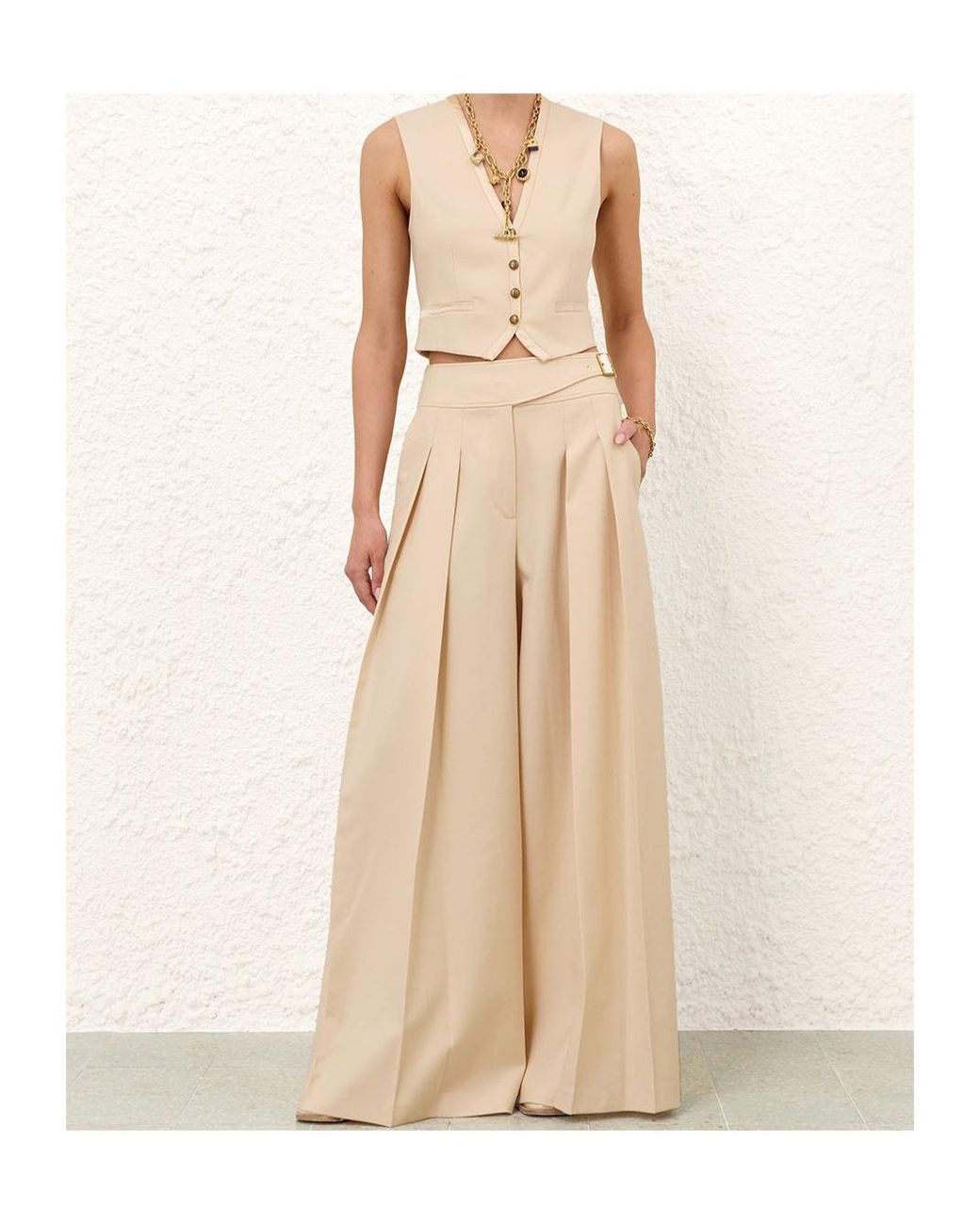 Zimmermann Natural Valiant Pleated Wide-Leg Pants