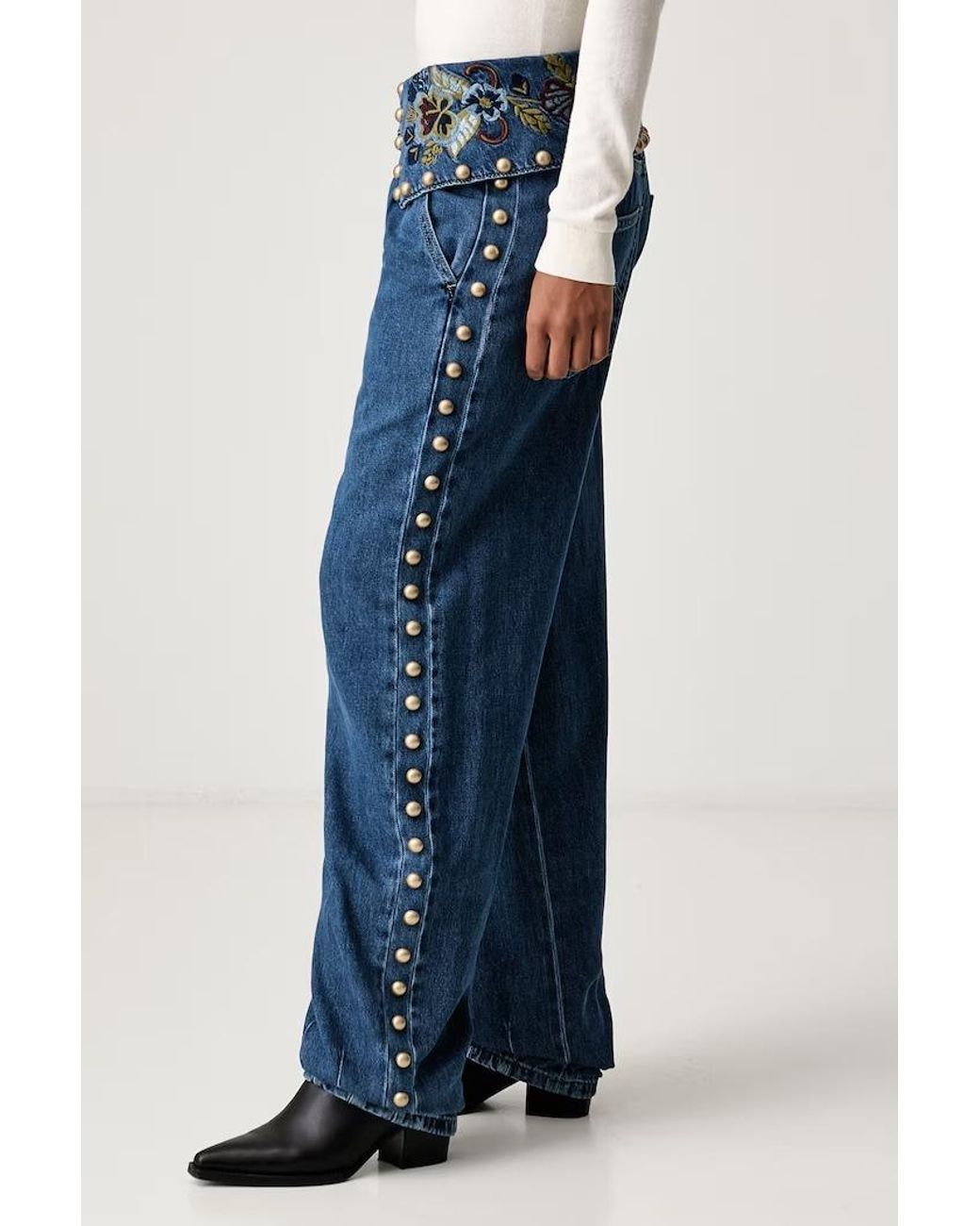 Farm Rio Blue Embellished Balloon Jeans