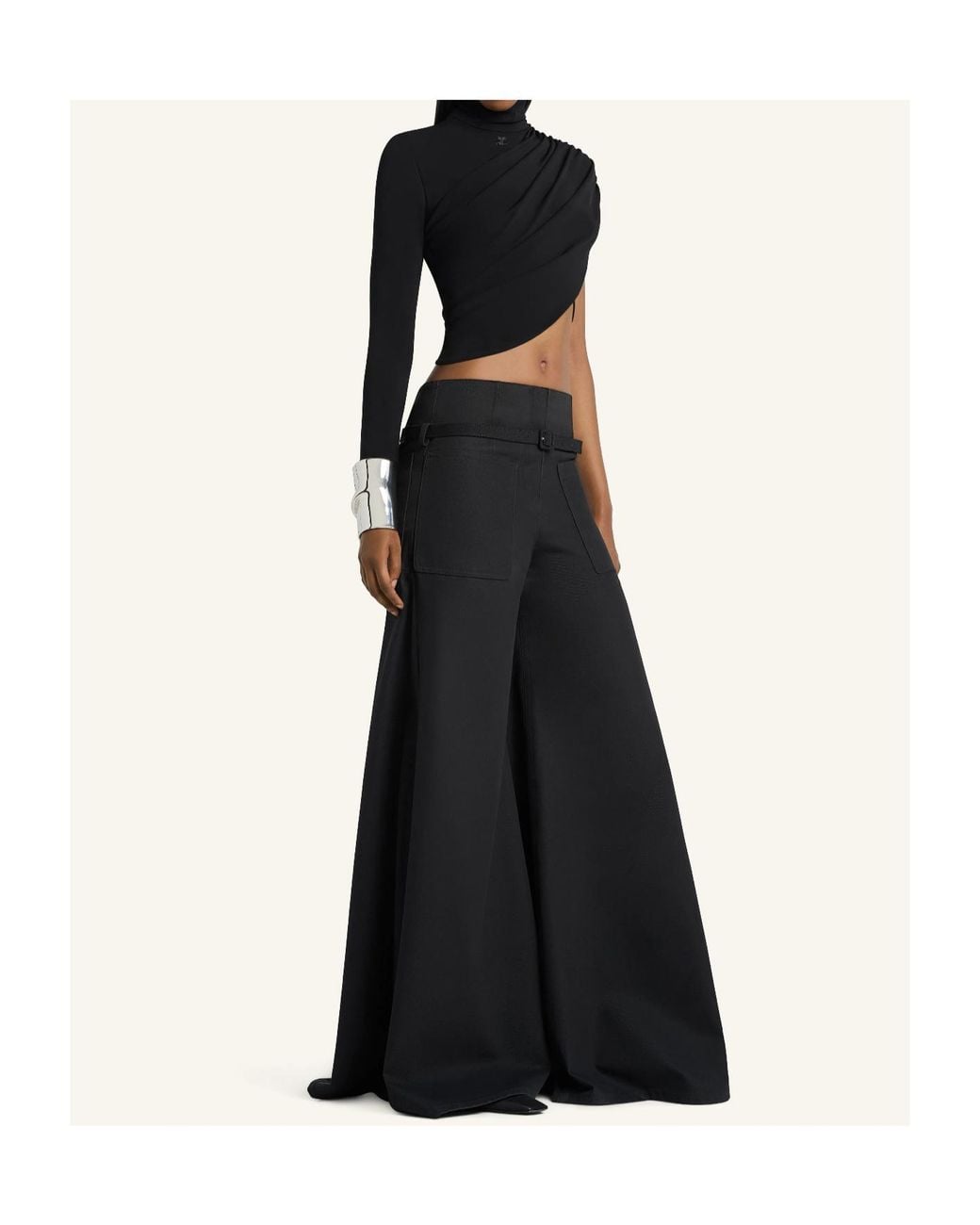 Courreges Black Asymmetric Cropped Jersey Top