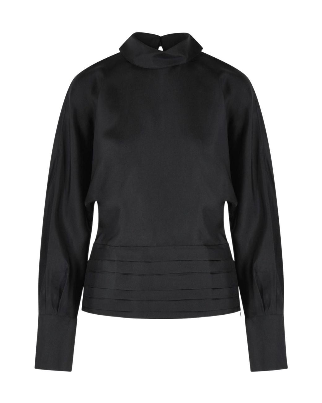 Rohe Black Mock-Neck Pleated Tuxedo Blouse