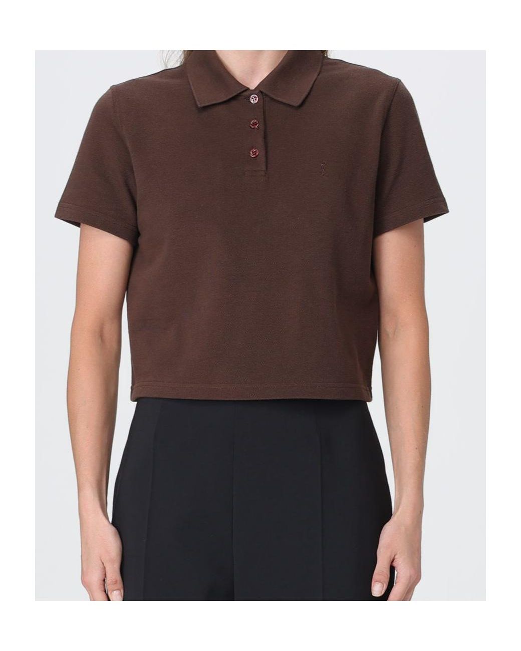 Saint Laurent Brown Oversized Logo-Embroidered Polo Shirt