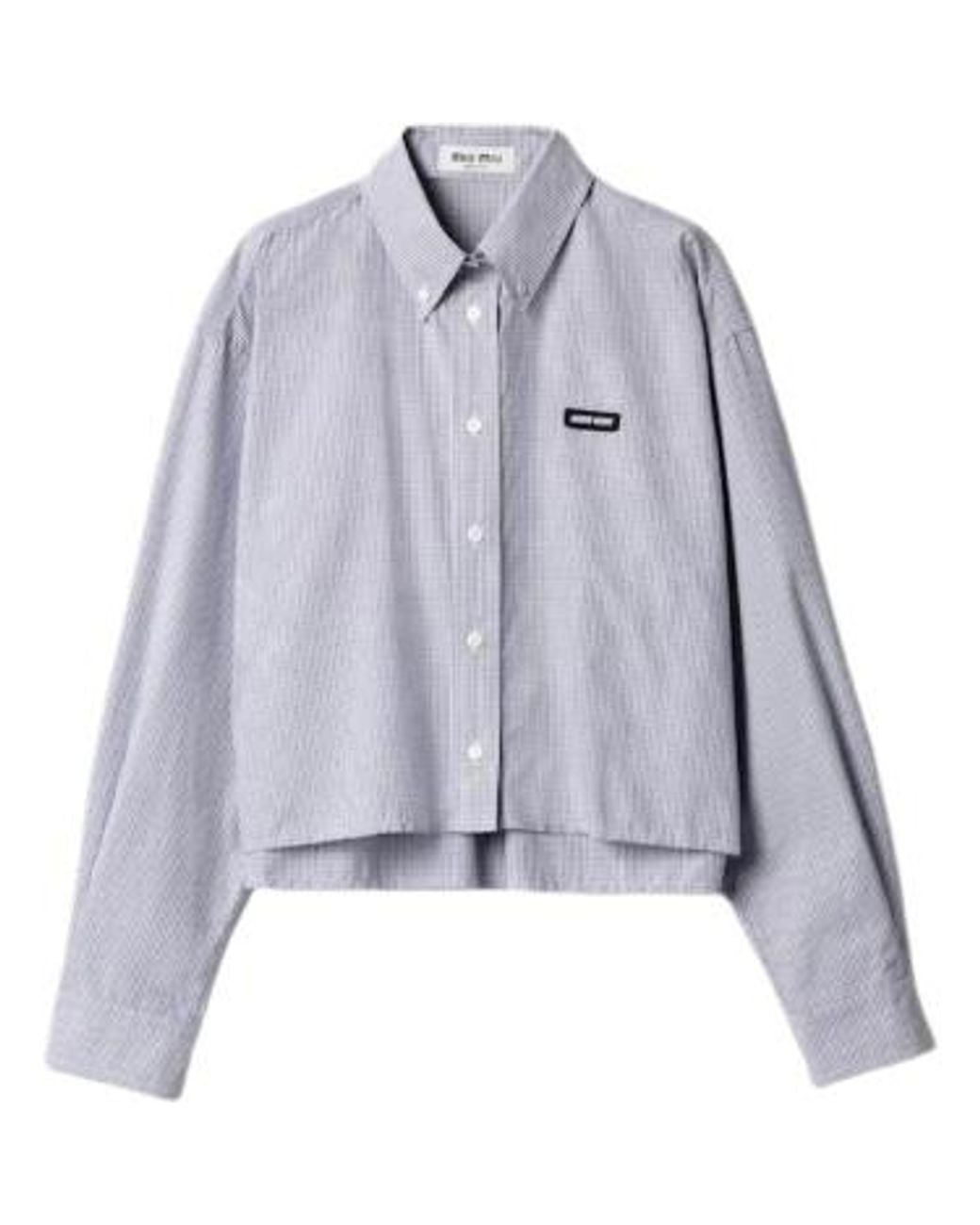 Miu Miu Gray Checked Poplin Cropped Shirt