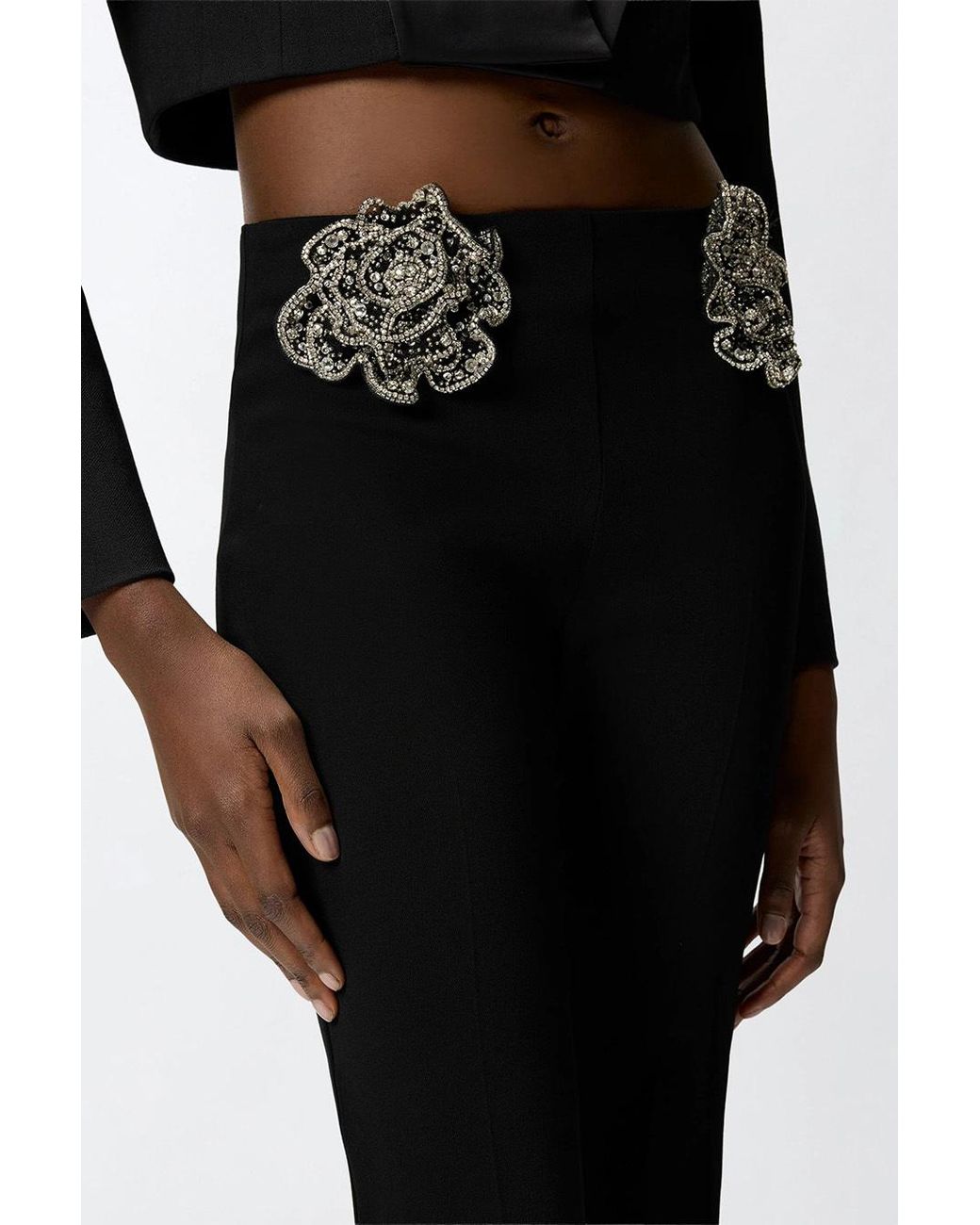 Pinko Black Floral-Appliqué Flared Trousers