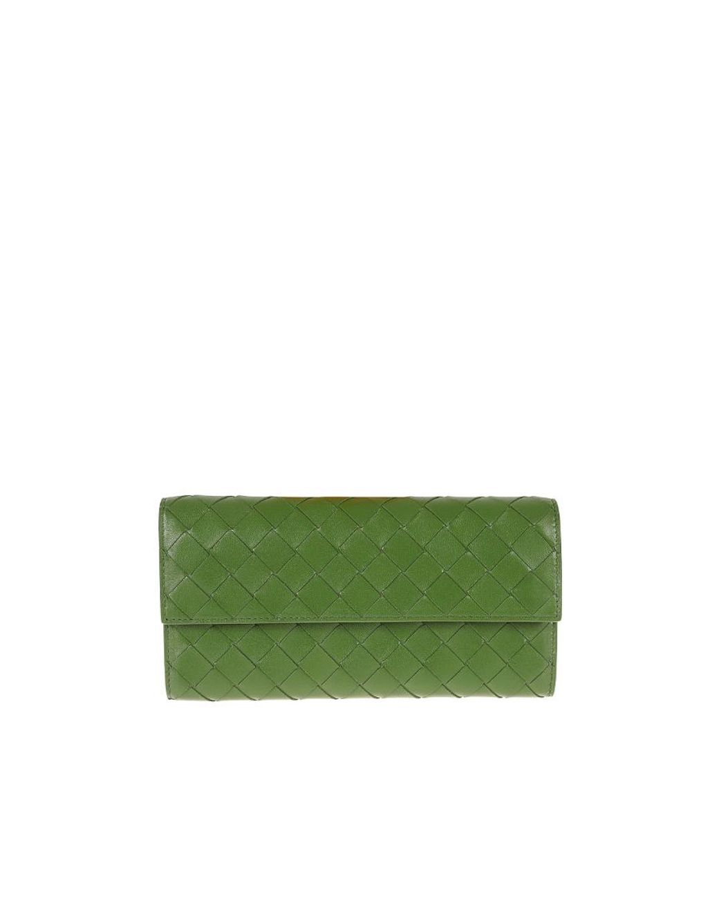 Bottega Veneta Green Woven Fold-Over Chained Shoulder Bag