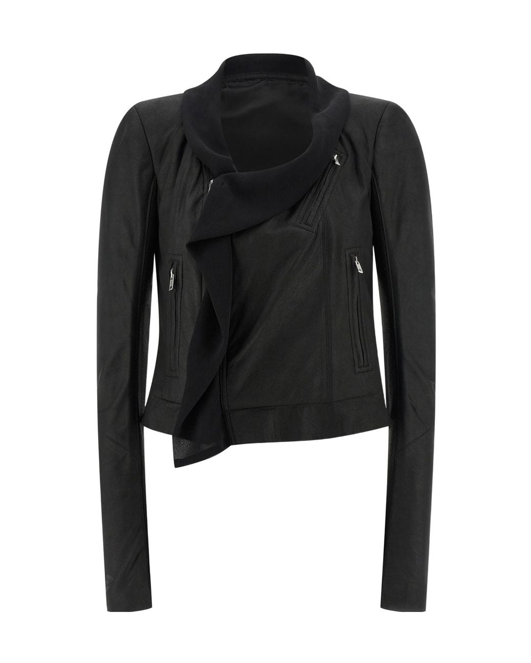Rick Owens Black Scarf Embellished Biker Jacket