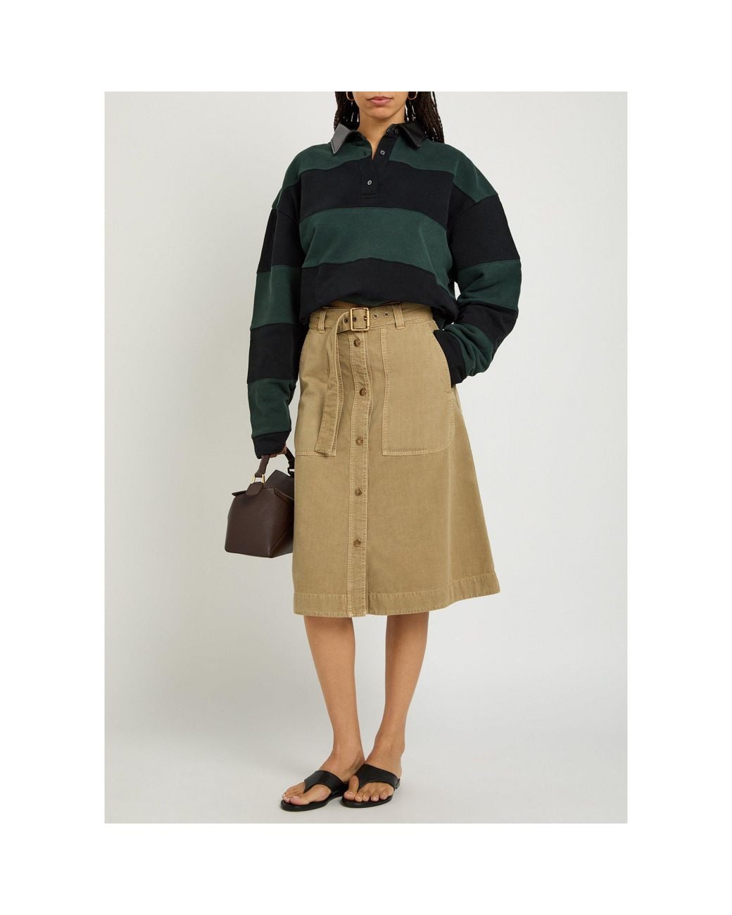 Moncler Natural A-Line Utility Midi Skirt