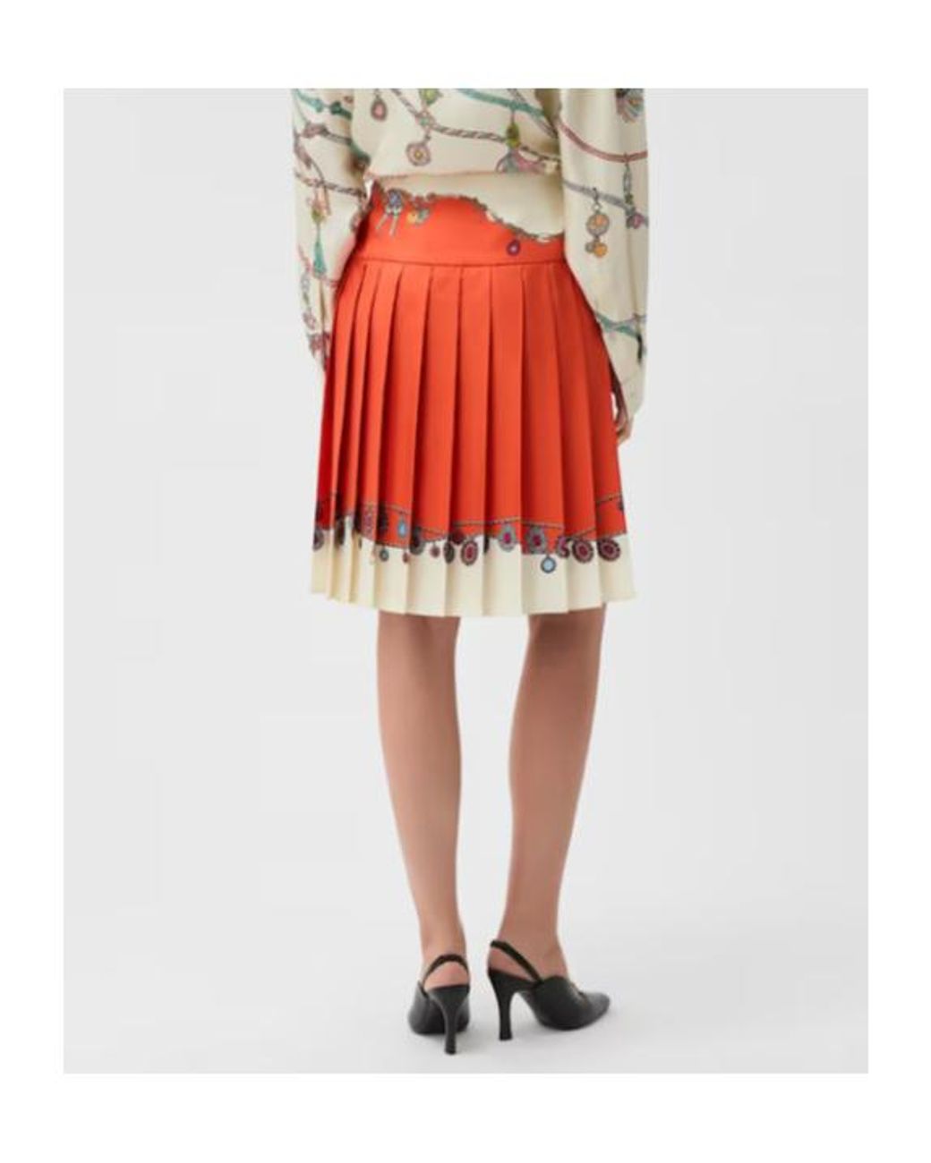 Versace Orange Stolen Jewels Silk Midi Skirt