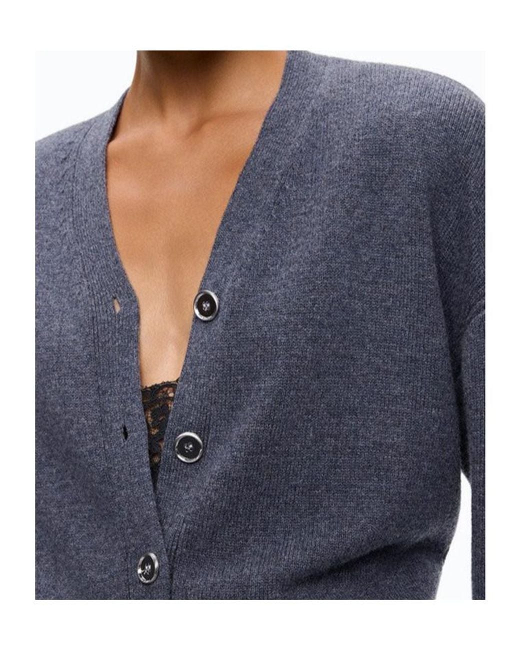 Pinko Blue Ribbed-Trim V-Neck Cardigan