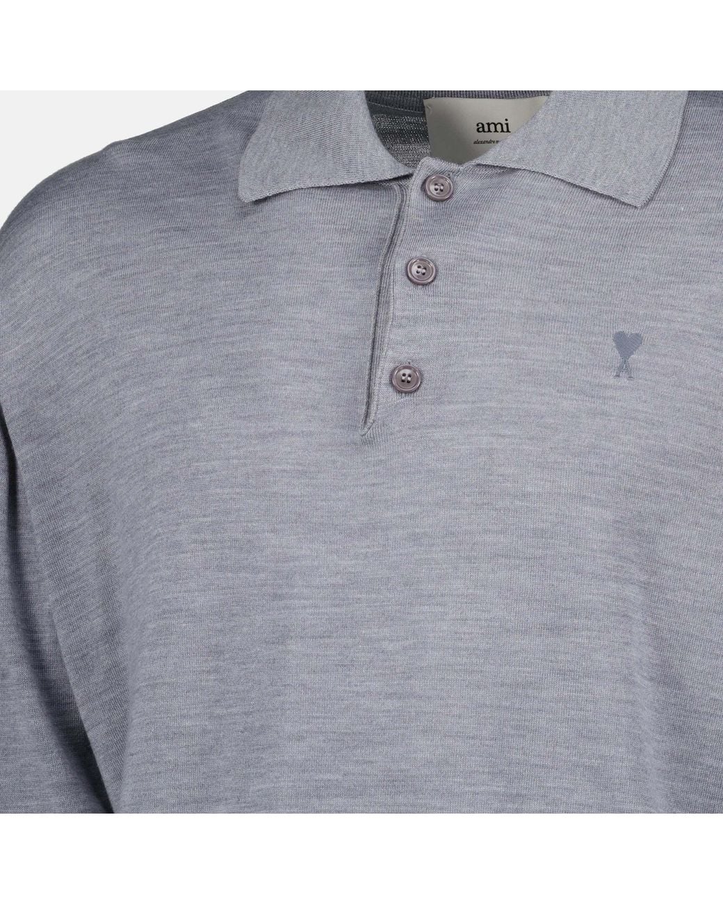 AMI Gray Long-Sleeved Wool Polo for men