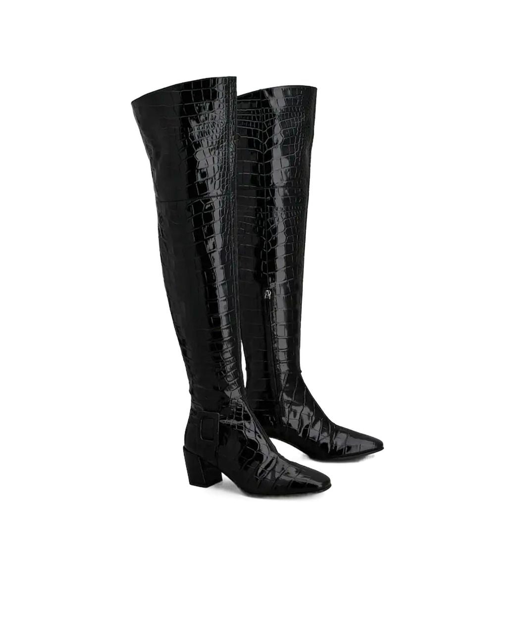 Roger Vivier Black Choc Cuissard Buckled Boots