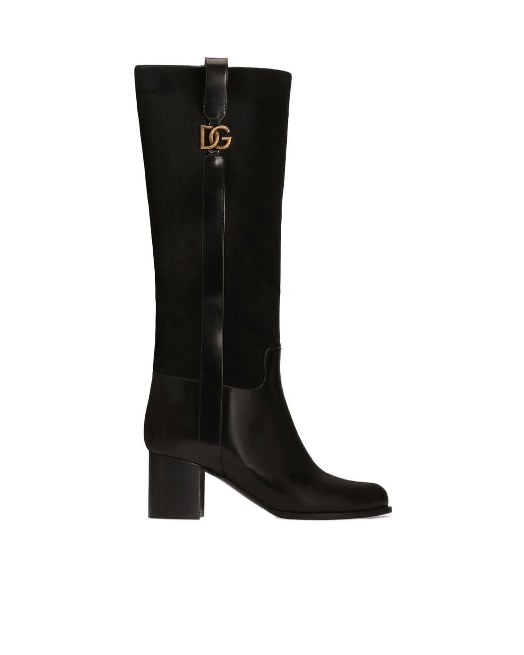 Dolce & Gabbana Black Logo Plaque Riding Boots