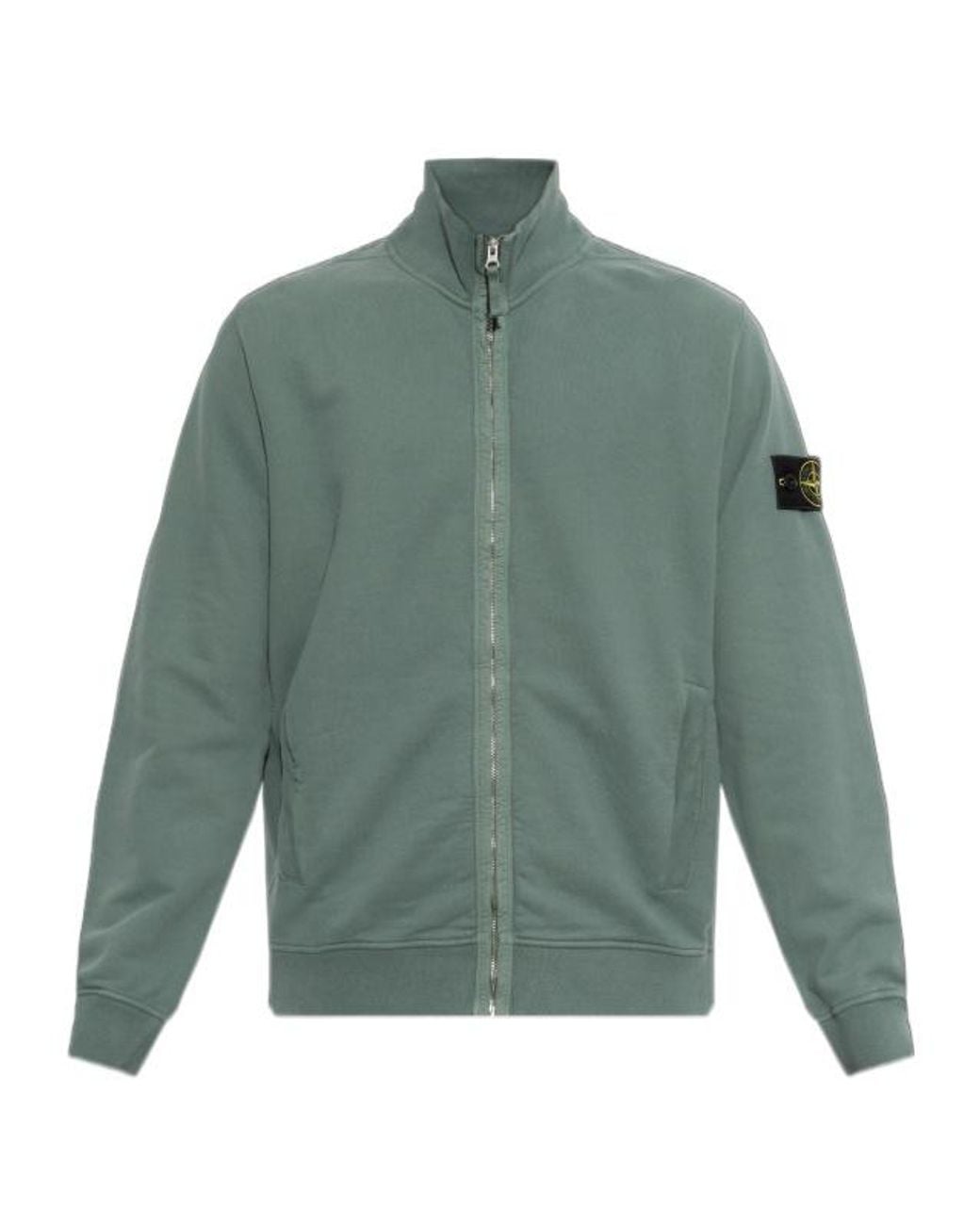 Stone Island Green Stand Collar Zip Sweatshirt for men