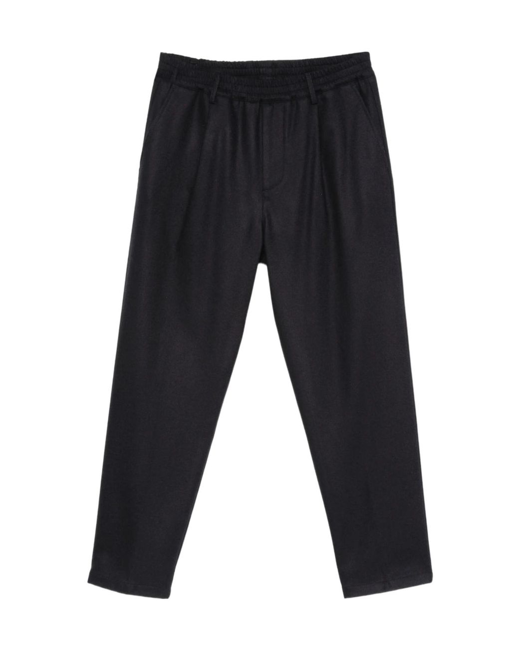 Eleventy Black Elastic-Waist Wool Pants for men