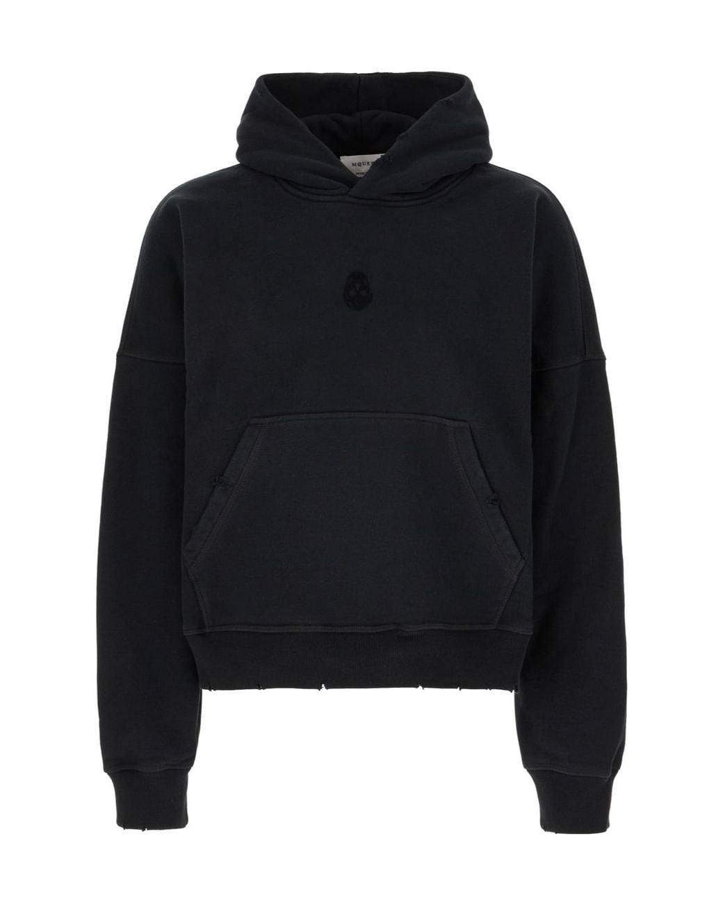 McQueen Black Skull Detailed Distressed Hoodie for men