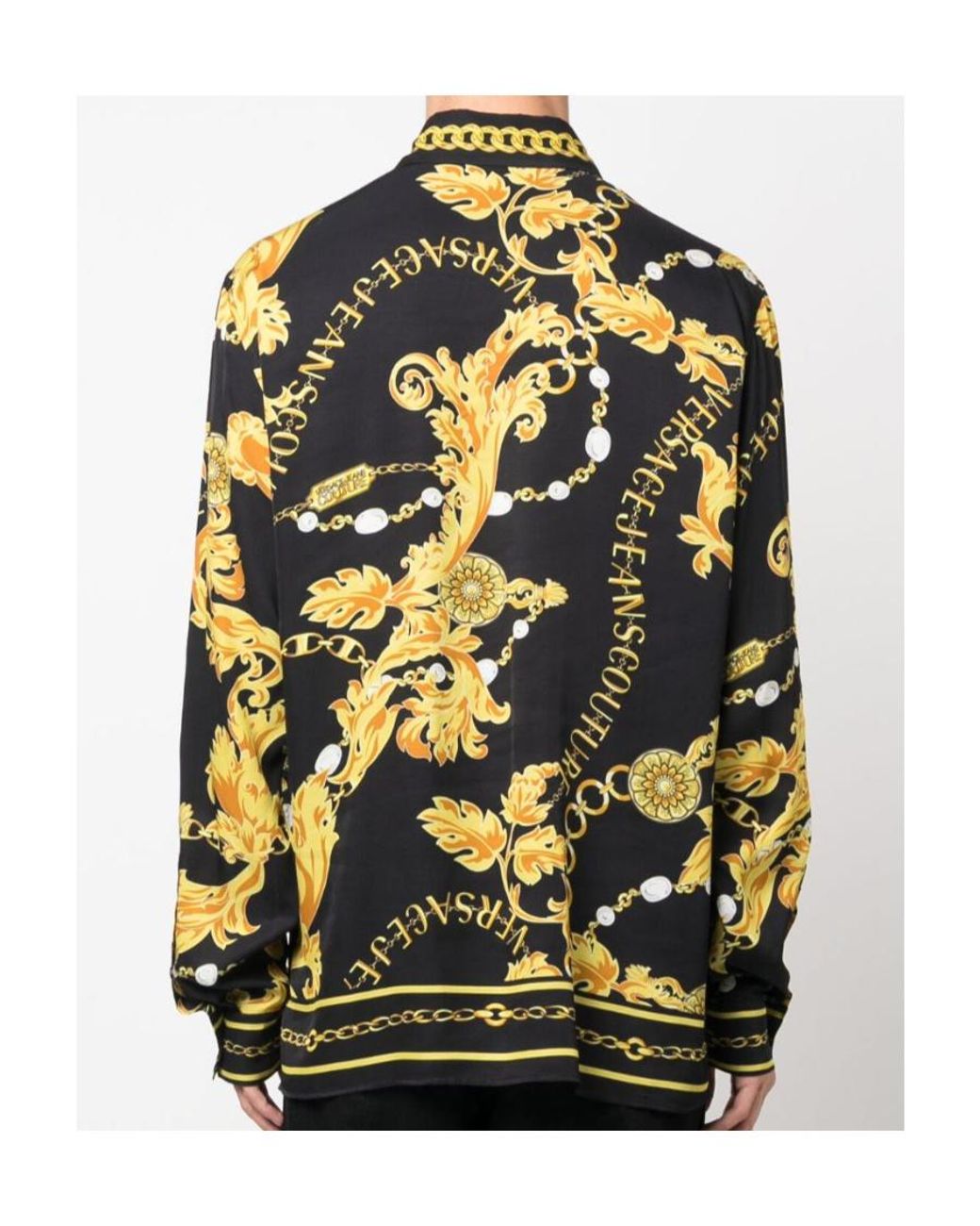 Versace Jeans Black Couture Baroque-Pattern Button-Up Shirt for men