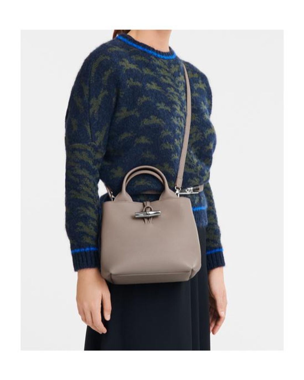 Longchamp Gray Le Roseau S Top Handle Bag