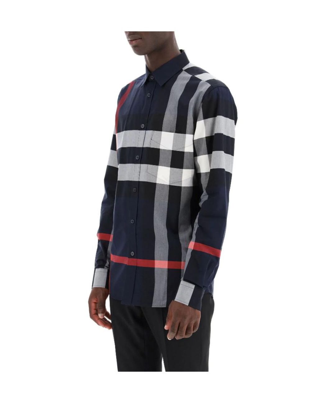 Burberry Blue Checked Stretched Poplin Shirt for men