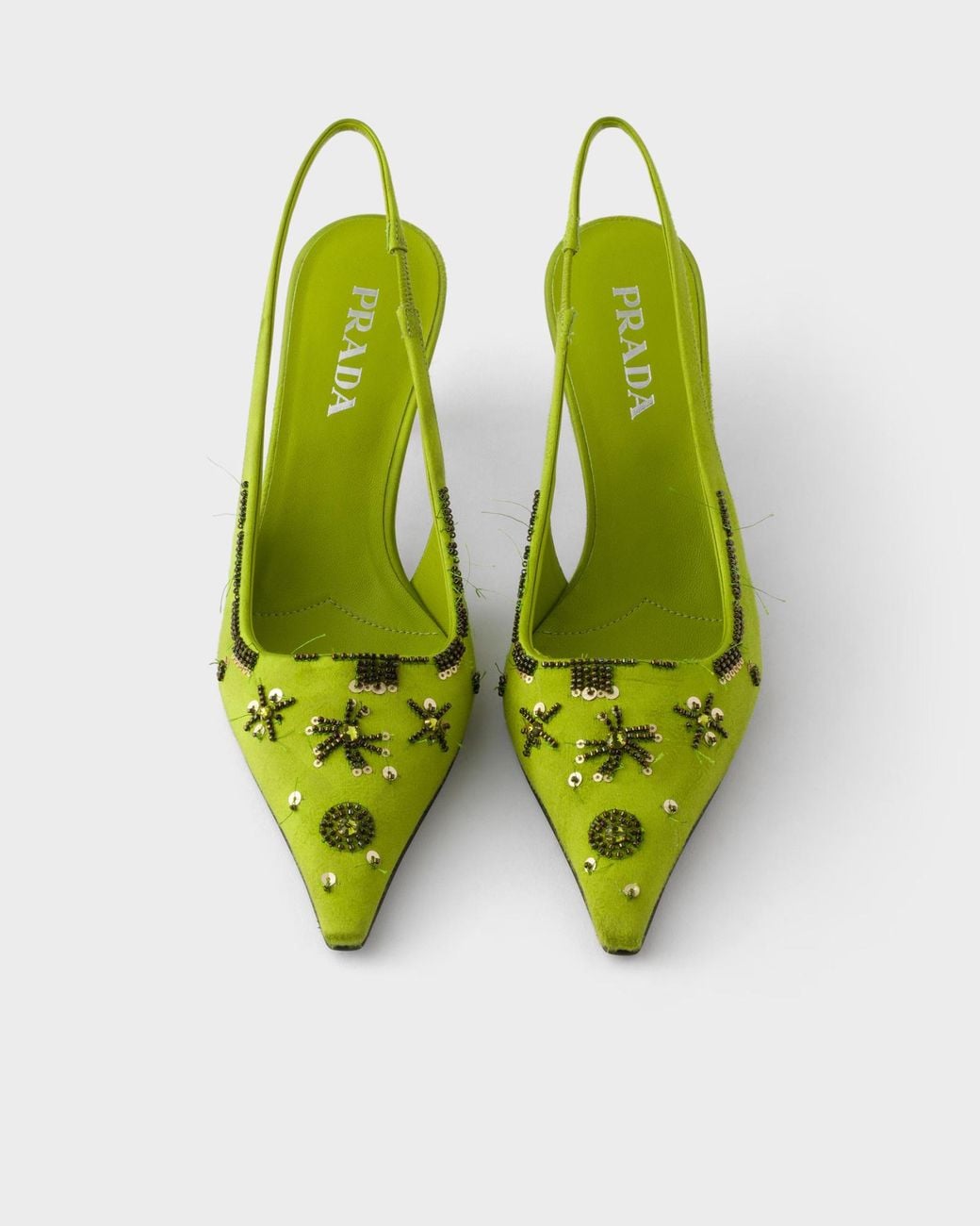 Prada Green Slingback Embellished Heeled Pumps