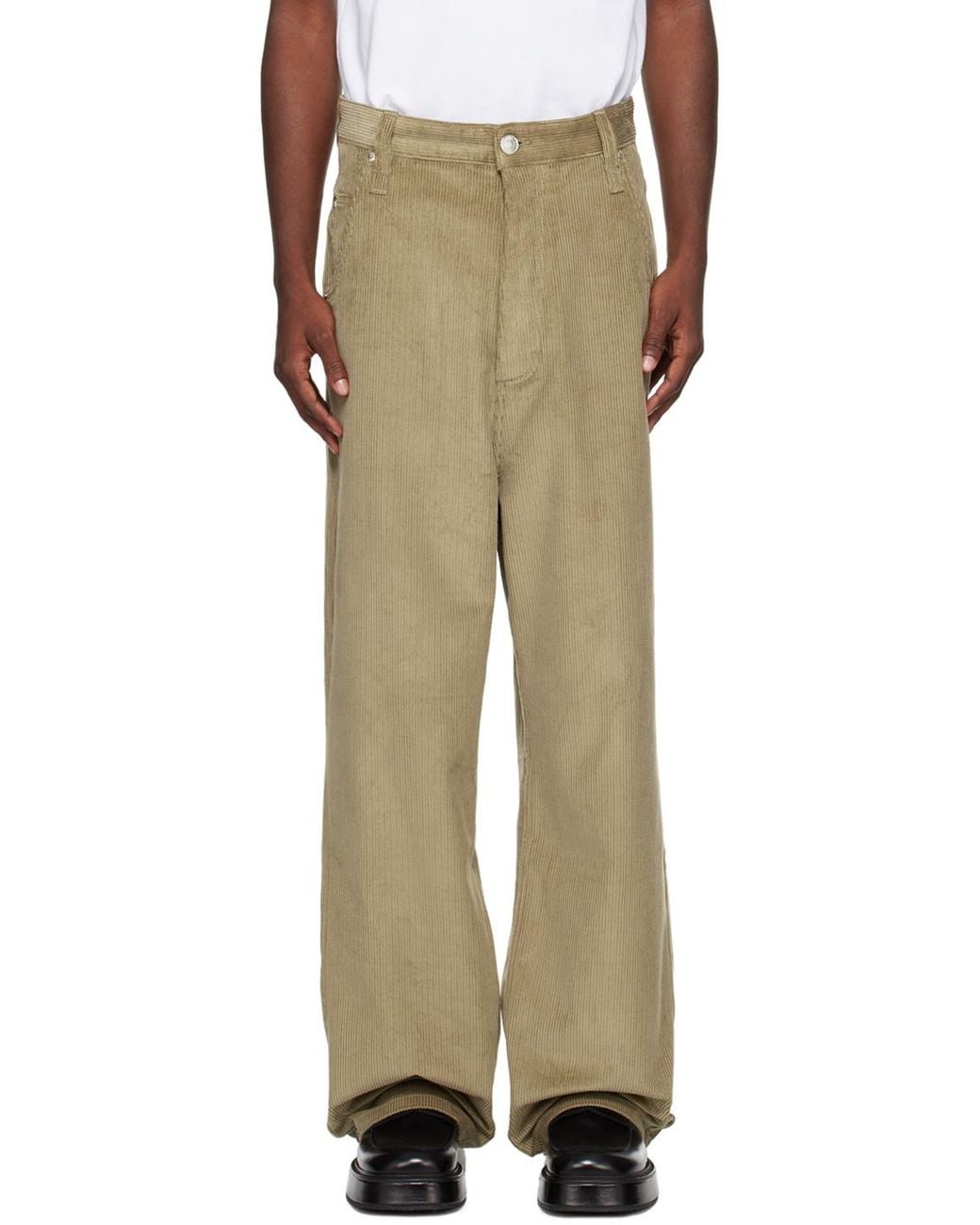 AMI Green Corduroy Straight Trousers for men