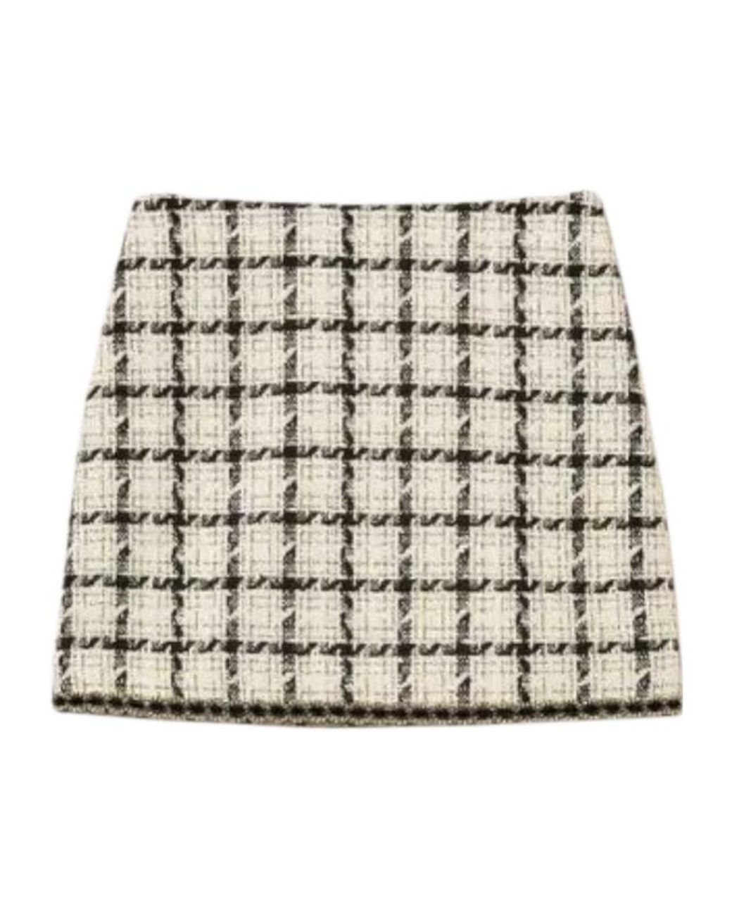 Twinset Metallic Plaid Bouclé Mini Skirt