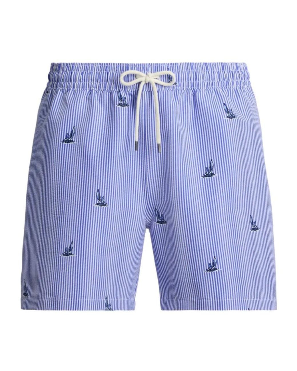 Polo Ralph Lauren Blue Striped Sailboat Swim Trunks for men
