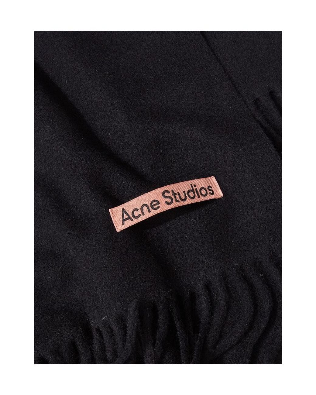 Acne Black Logo Patch Fringed Scarf for men