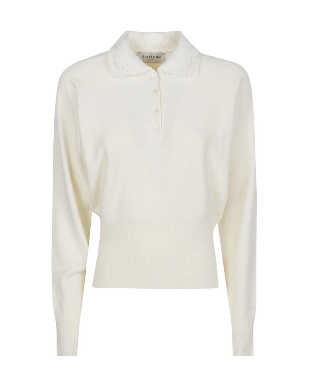ERMANNO FIRENZE White Button-Up Long-Sleeve Sweater