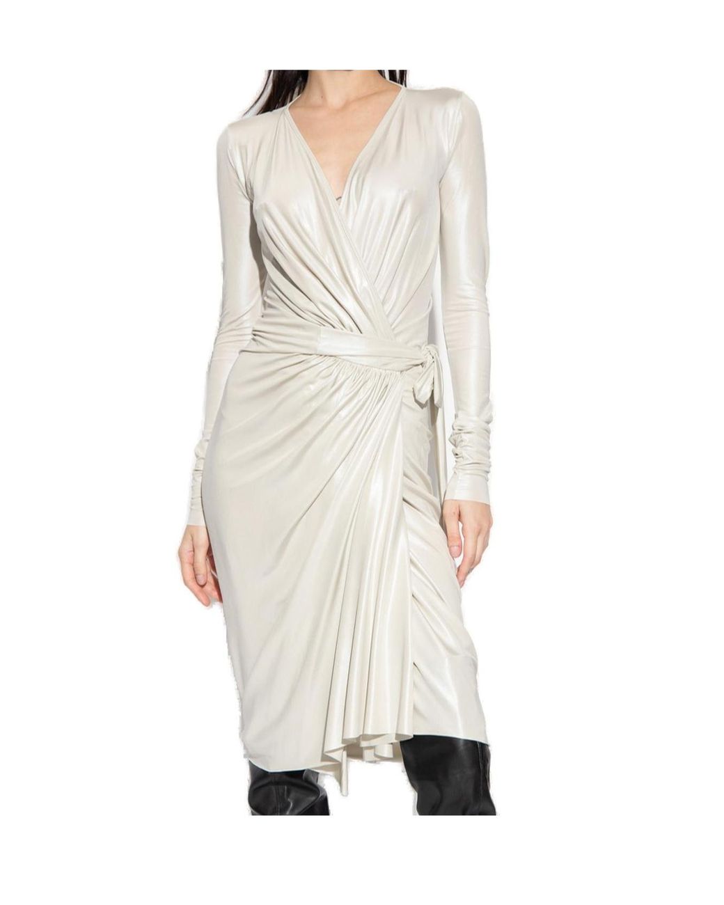 Rick Owens White Draped-Design V-Neck Dress