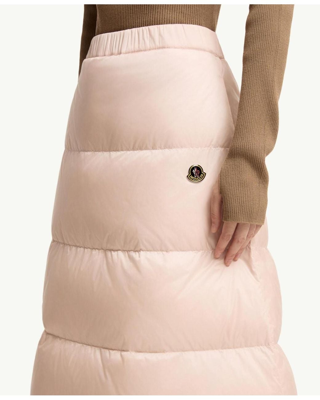 Moncler Natural Reversible Wool Twill Padded Midi Skirt