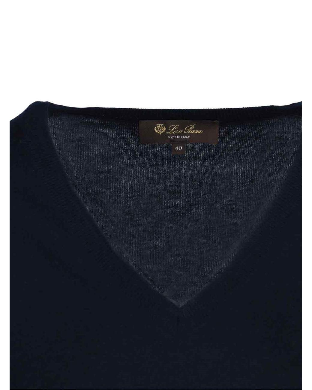 Loro Piana Blue V-Neck Long-Sleeved Top