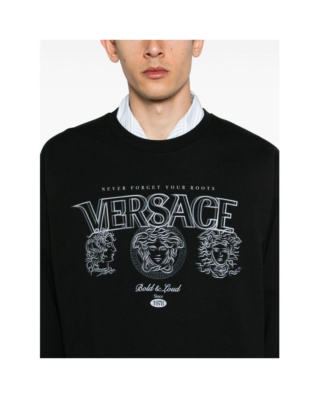 Versace Black Logo-Print Cotton Sweatshirt for men