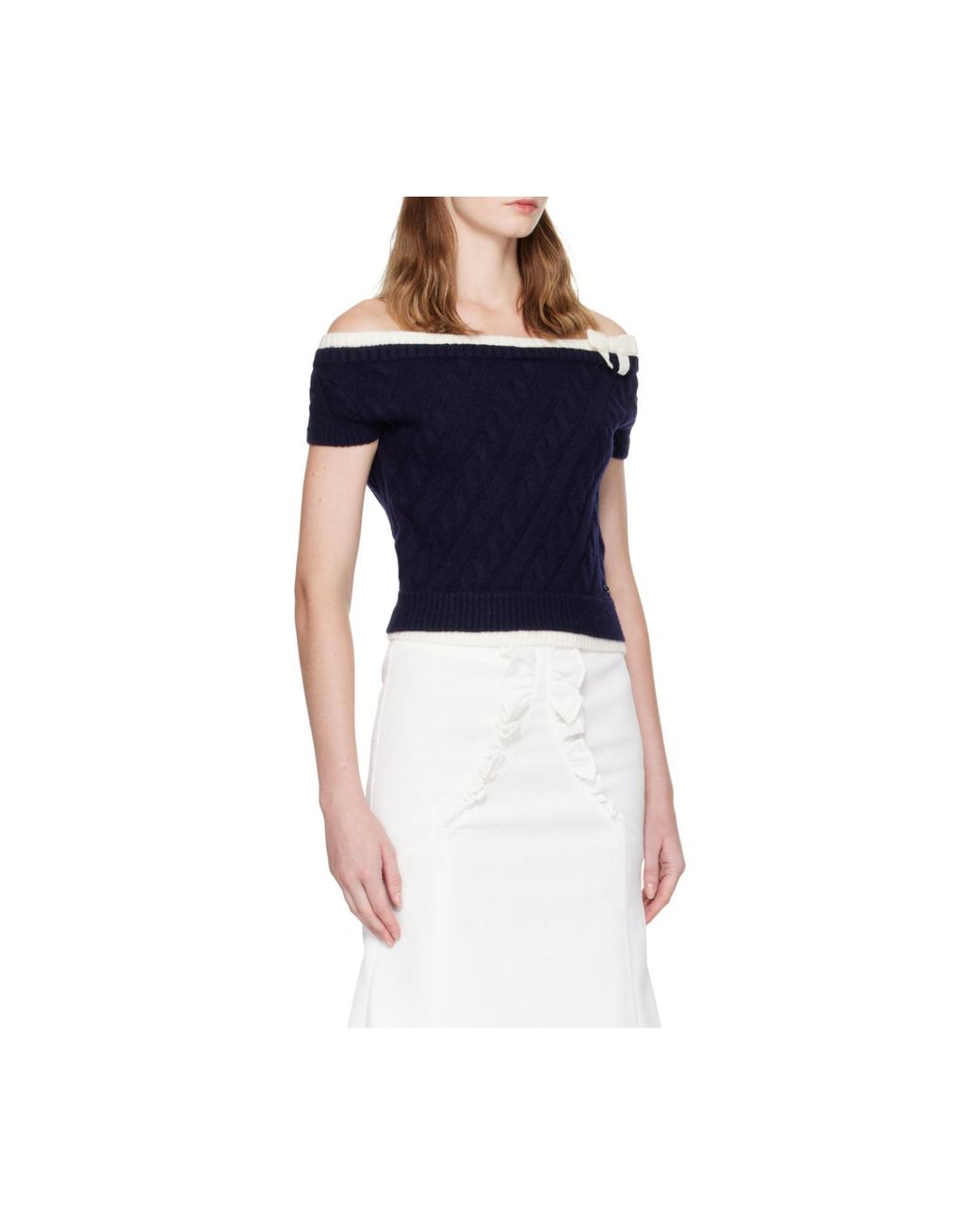 ShuShu/Tong Blue Bow-Detail Cable-Knit Sweater