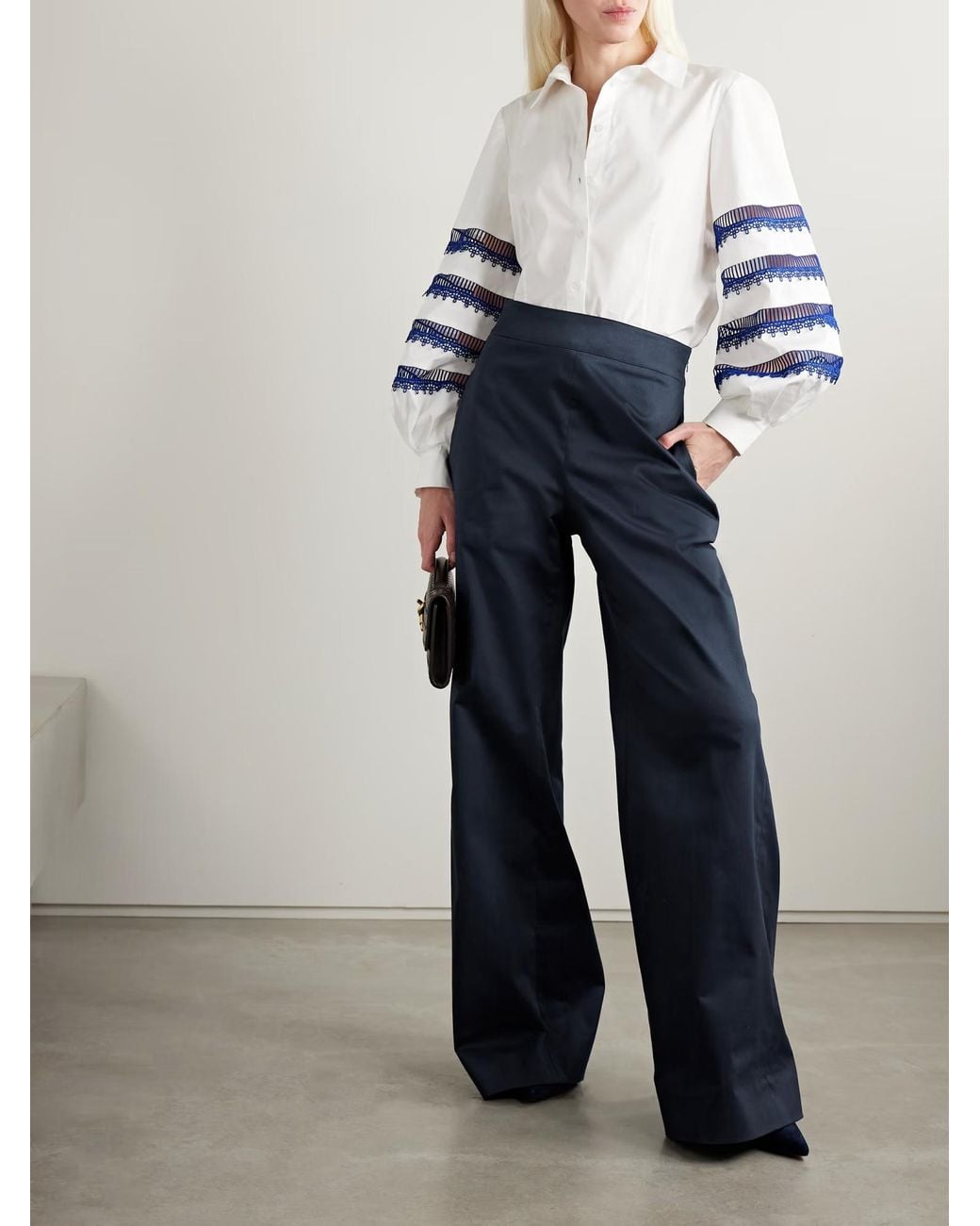 Carolina Herrera Blue High-Waisted Wide-Leg Casual Pants