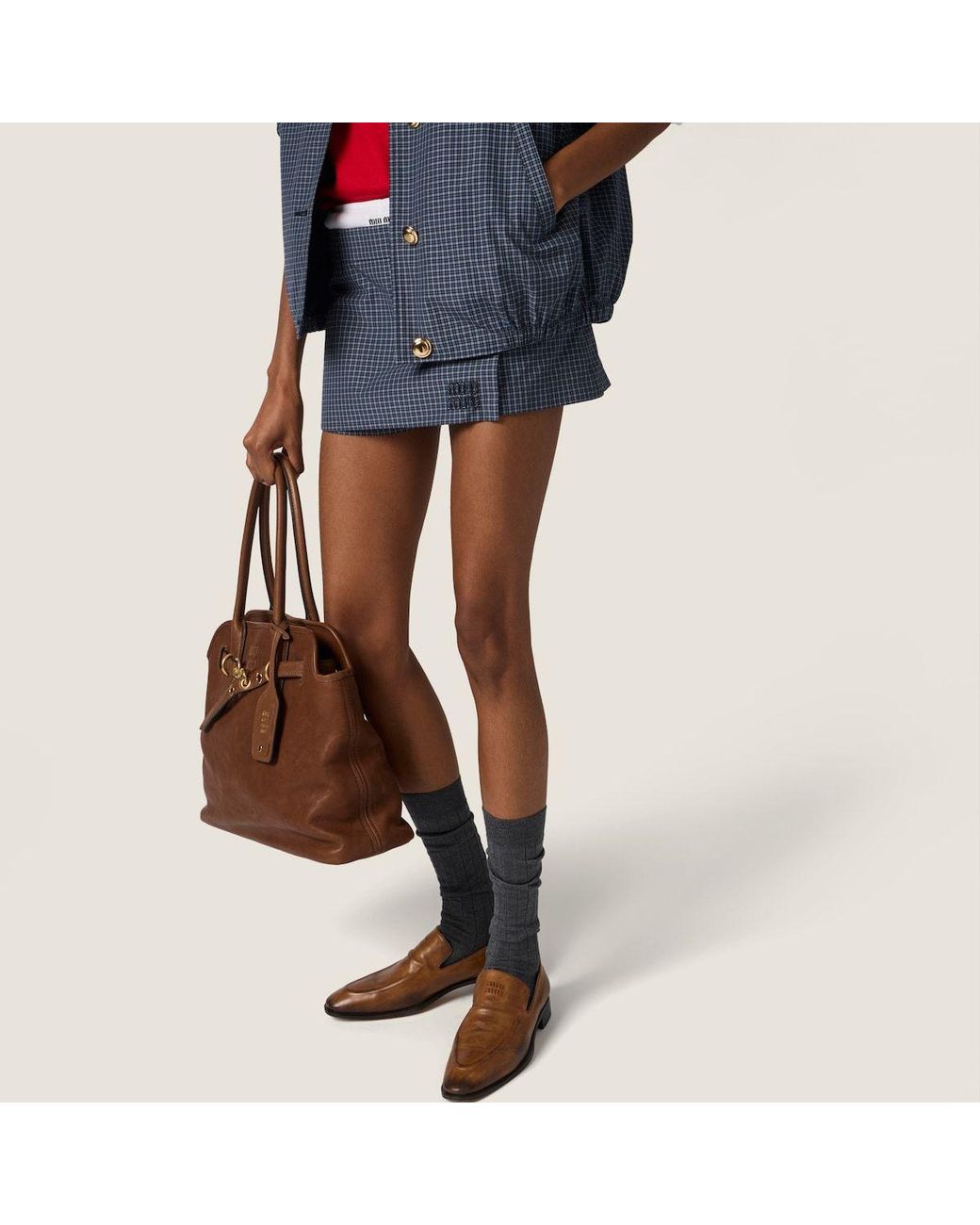 Miu Miu Blue Check-Pattern Skorts