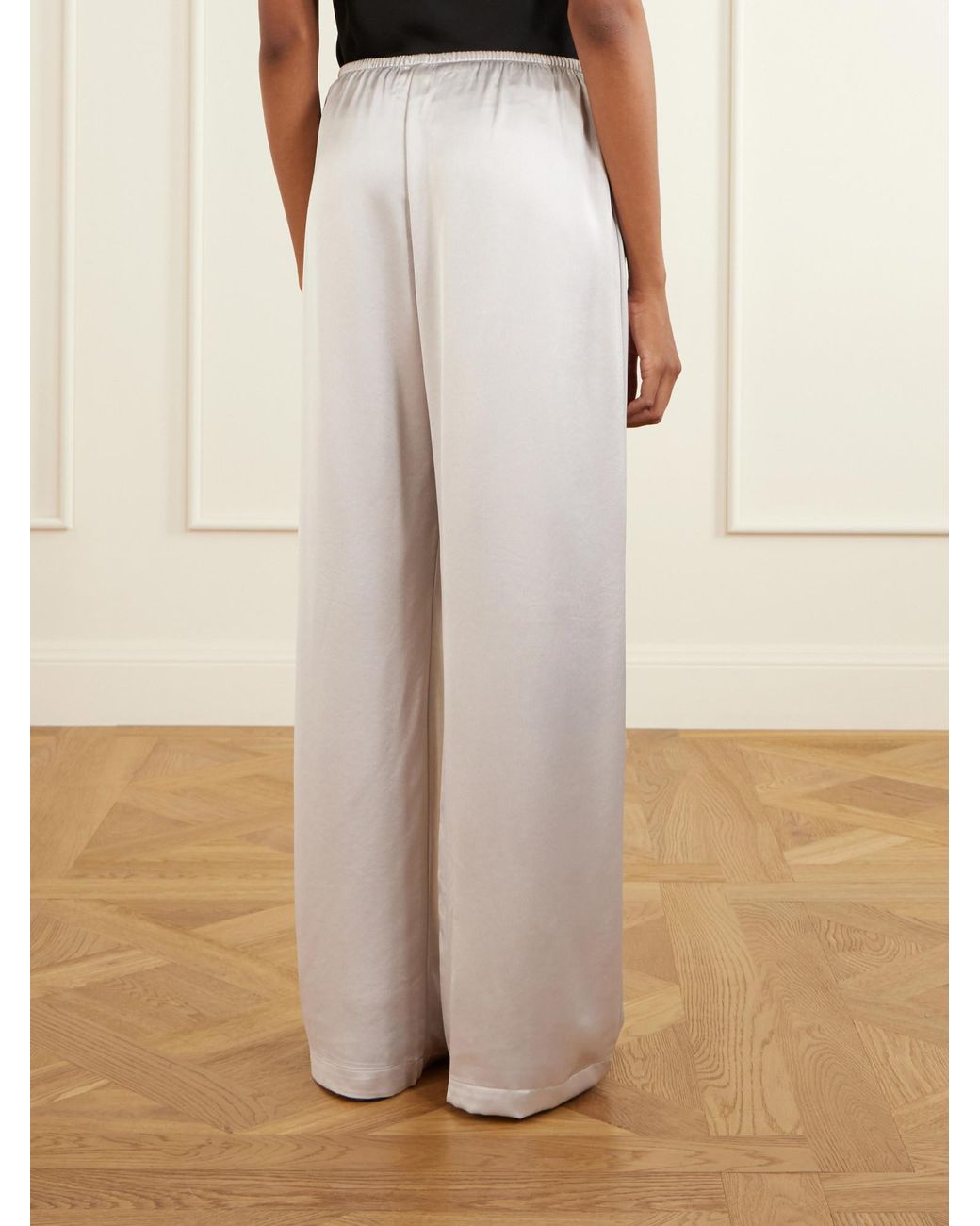 Leset White Barb Satin Wide-Leg Pants