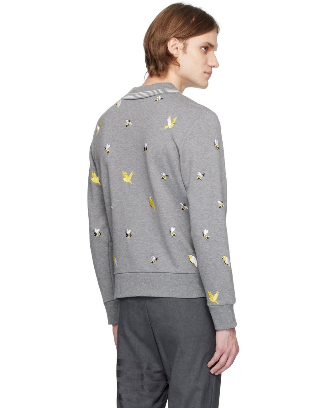 Thom Browne Gray Embroidered Crewneck Sweatshirt for men