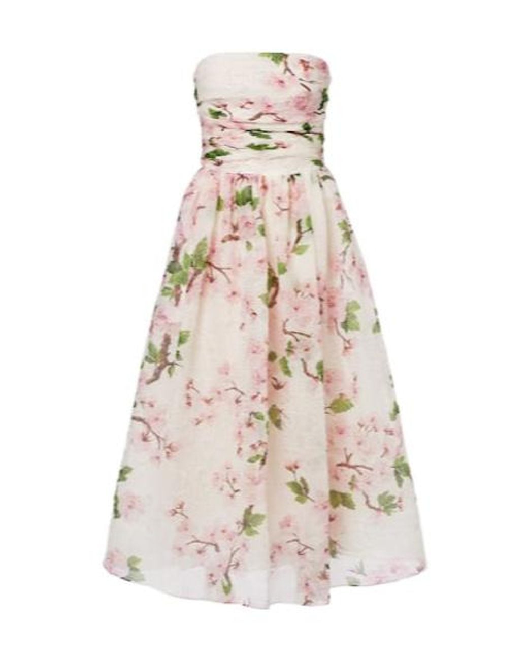 Oscar de la Renta Natural Floral Silk-Blend Organza Bustier Dress