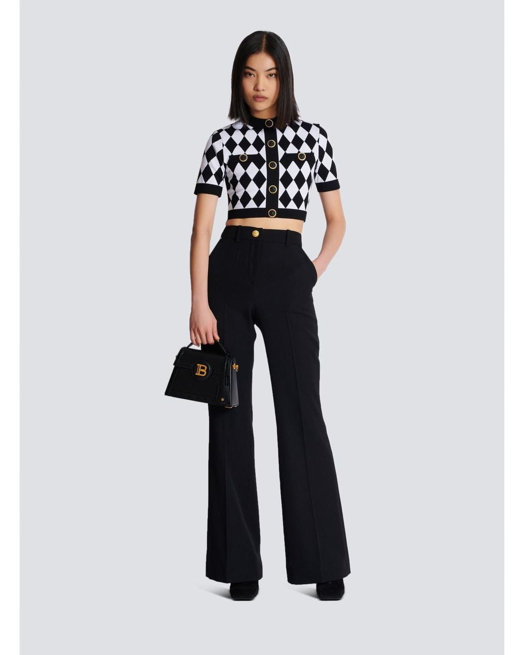 Balmain Black Buttoned Diamond Crop Top