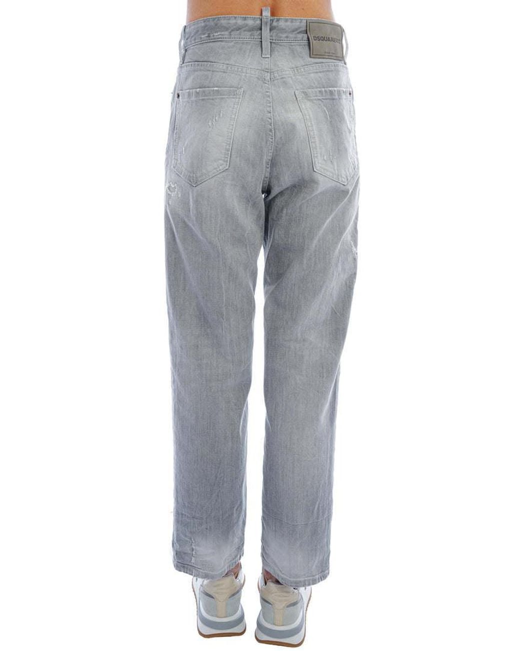 DSquared² Gray Distressed Cropped Jeans