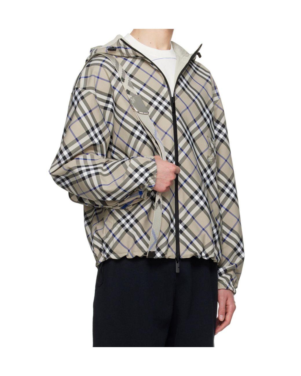 Burberry Gray Equestrian Knight Check Hooded for men