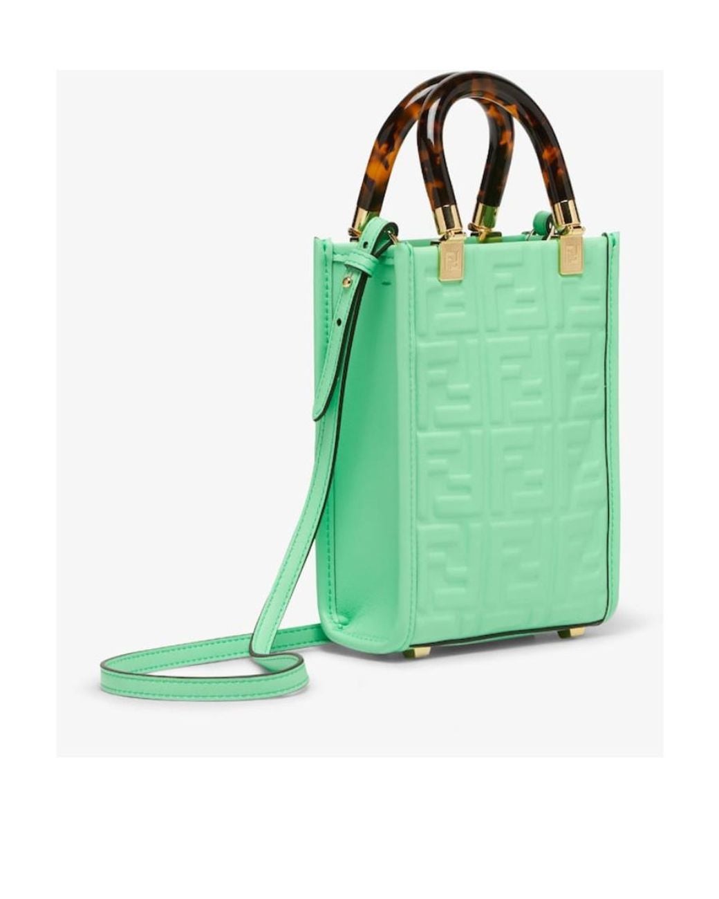 Fendi Green Sunshine Logo Embossed Mini Shoulder Bag