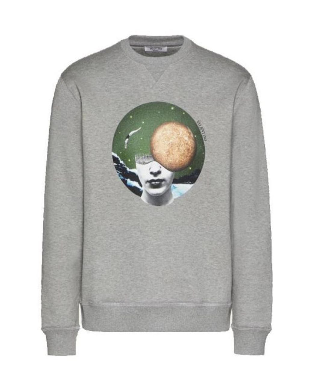Valentino Gray Printed Round-Neck Sweater for men