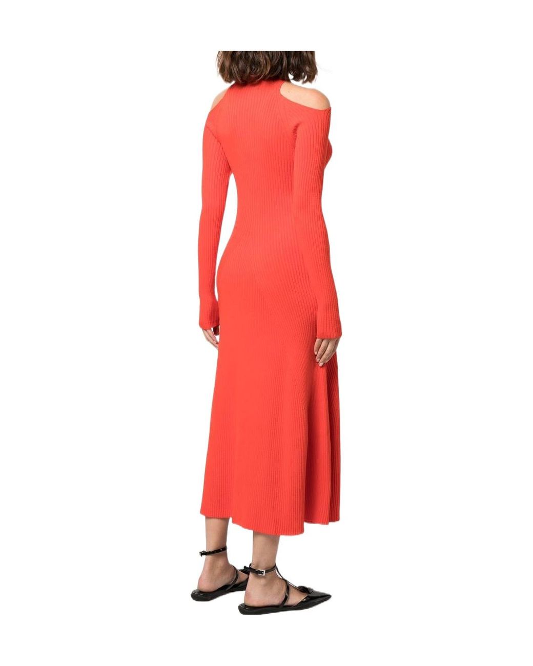 A.W.A.K.E. MODE Red Ribbed-Knit Cut-Out Dress