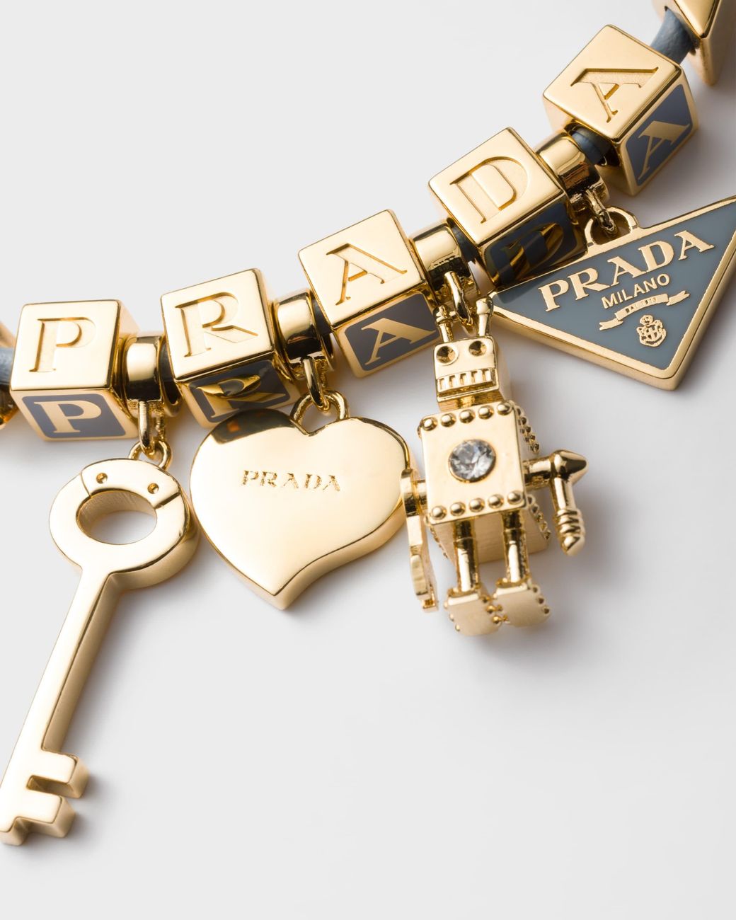 Prada White Nappa Leather And Metal Bracelet